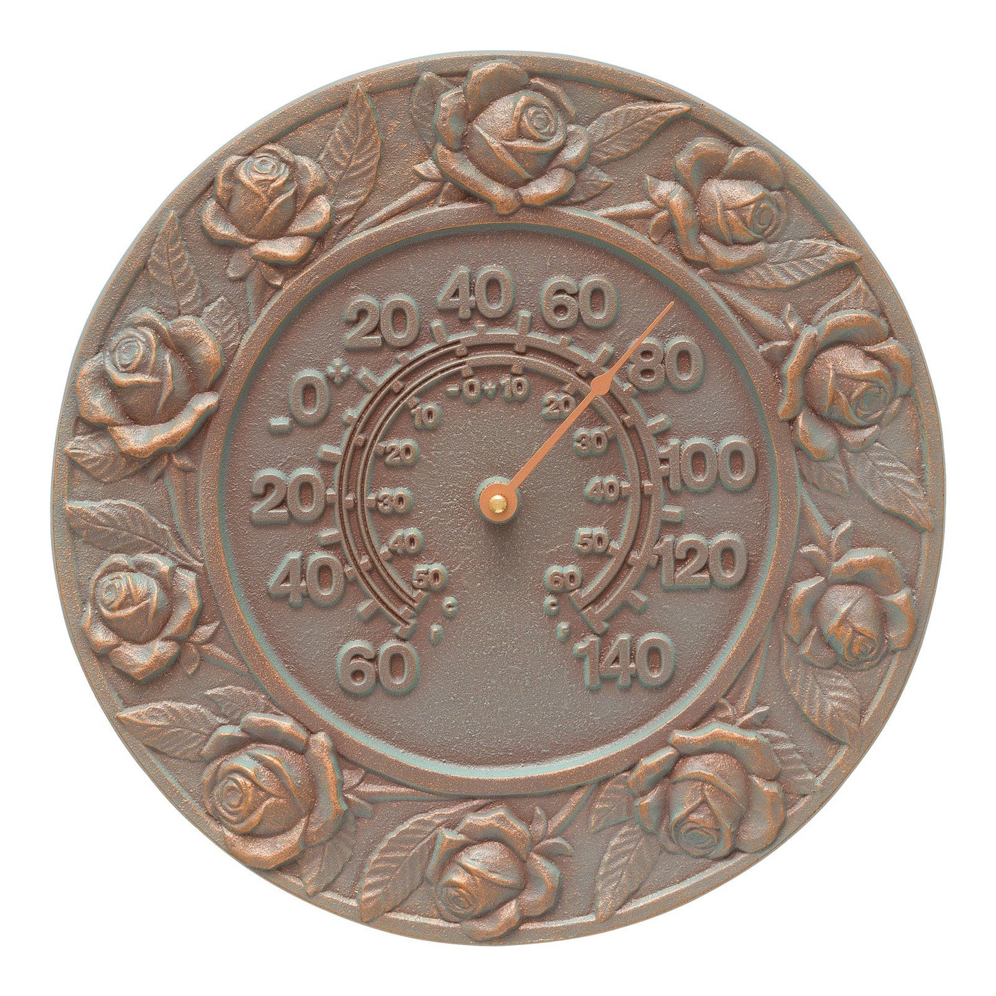 Whitehall Products Rose 12 Indoor Outdoor Wall Thermometer Copper Verdigris