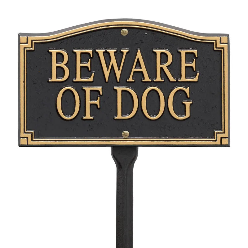 "Beware of Dog" Wall/Lawn Statement Marker - Black/Gold