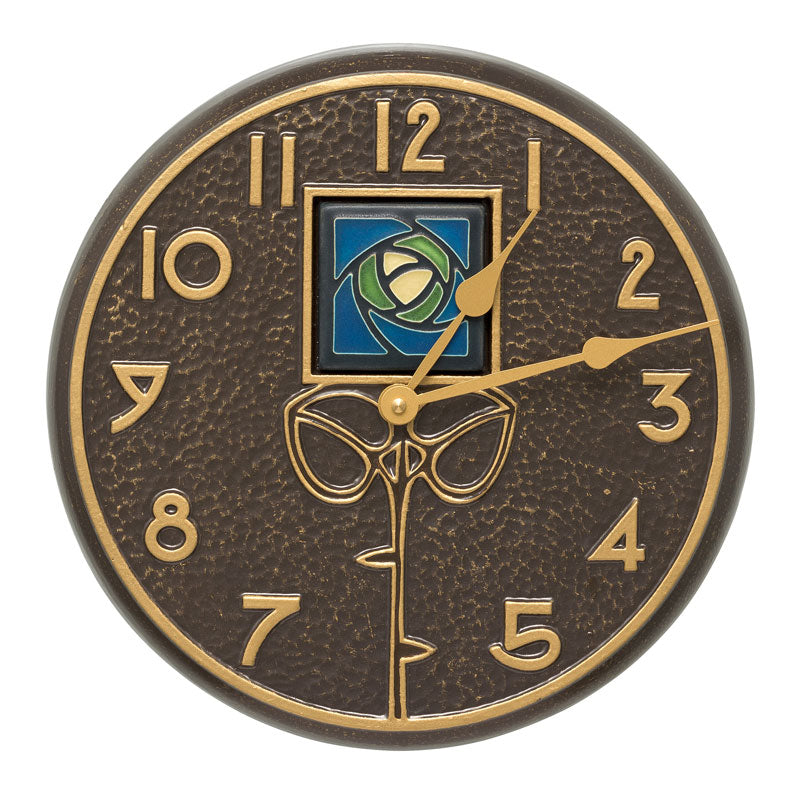Whitehall Products Blue Dard Hunter Rose 12 Indoor Outdoor Wall Clock French Bronze