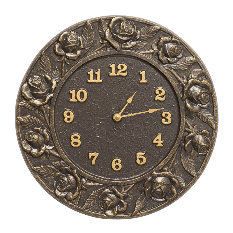 Whitehall Products Rose 12 Indoor Outdoor Wall Clock French Bronze