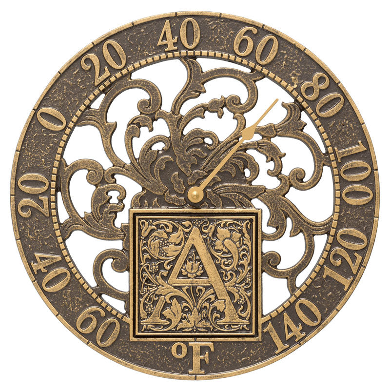 Whitehall Products Silhouette Monogram 12 Personalized Indoor Outdoor Wall Thermometer French Bronze