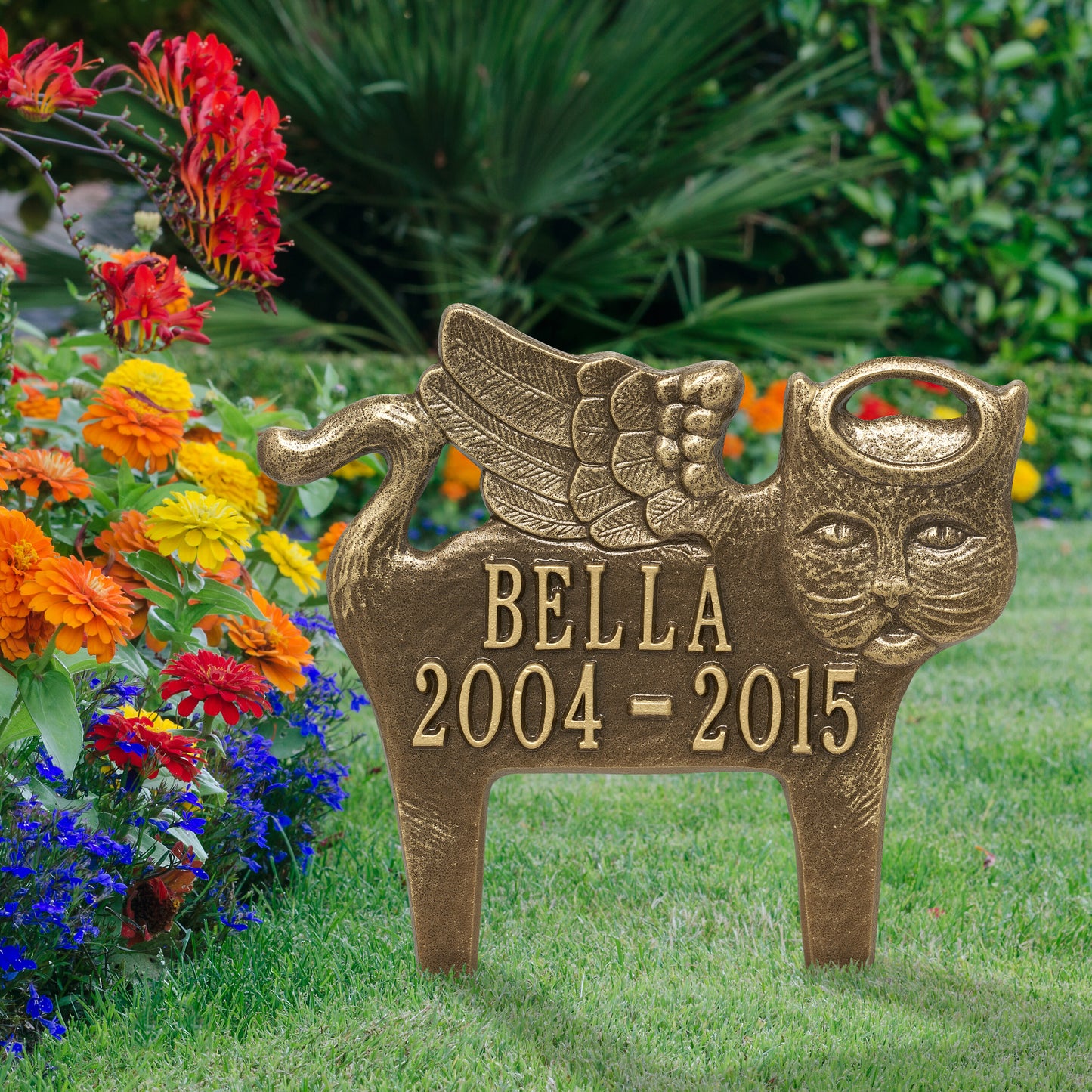 Whitehall Products Guardian Angel Pet Cat Memorial Lawn Plaque Two Lines Antique Copper