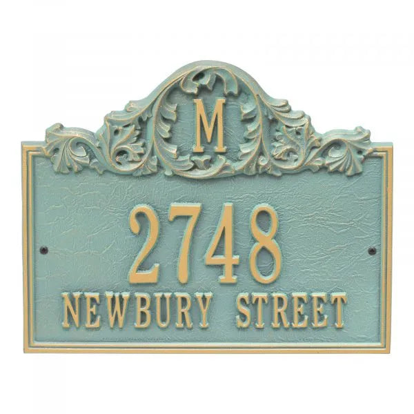Acanthus Monogram Wall Address Plaque - Three Line
