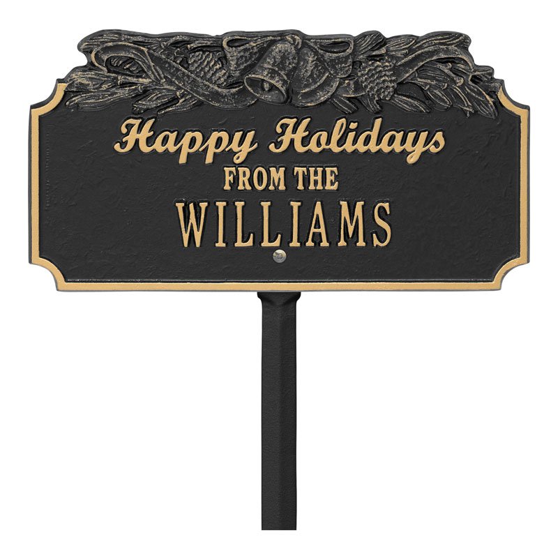 Whitehall Products Happy Holidays Bells Personalized Lawn Plaque One Line