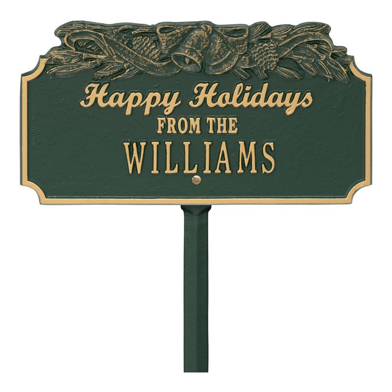 Whitehall Products Happy Holidays Bells Personalized Lawn Plaque One Line
