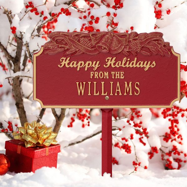 Whitehall Products Happy Holidays Bells Personalized Lawn Plaque One Line Pewter/silver