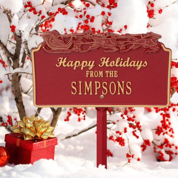 Whitehall Products Happy Holidays Sleigh Personalized Lawn Plaque One Line Green/silver