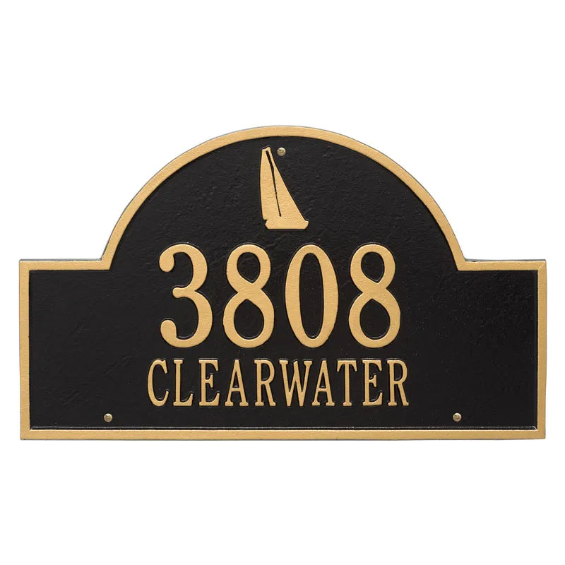 Whitehall Products Personalized Sailboat Arch Estate Wall Plaque Two Lines Blue/gold