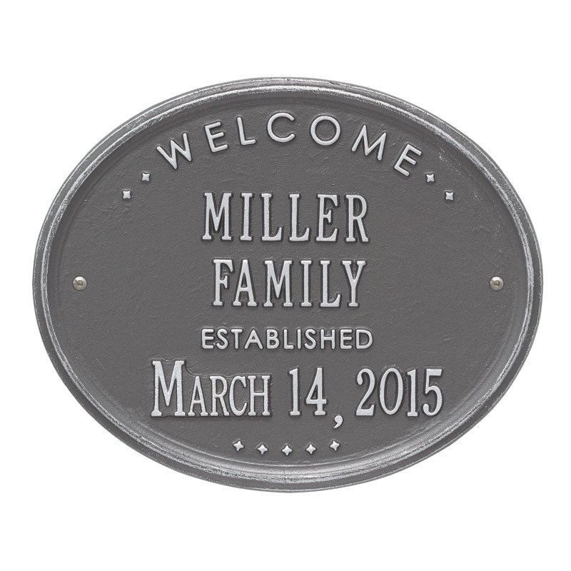 Whitehall Products Welcome Oval Family Established Personalized Plaque Two Lines White / Gold