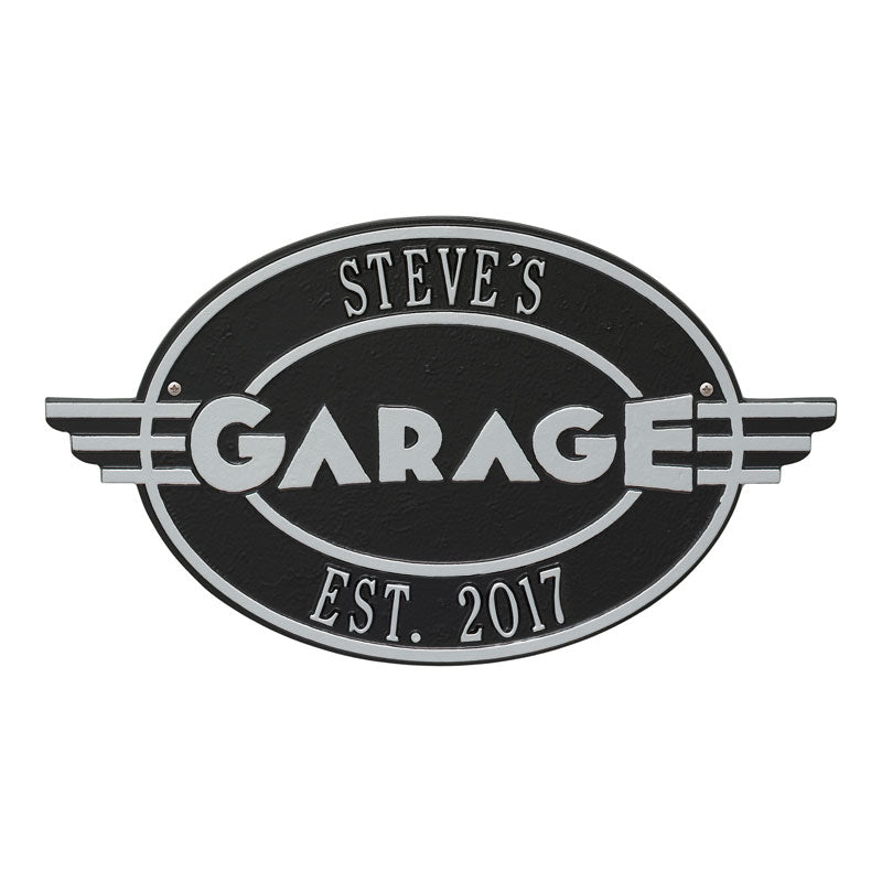 Whitehall Products Moderno Garage Personalized Plaque Two Lines Black/white