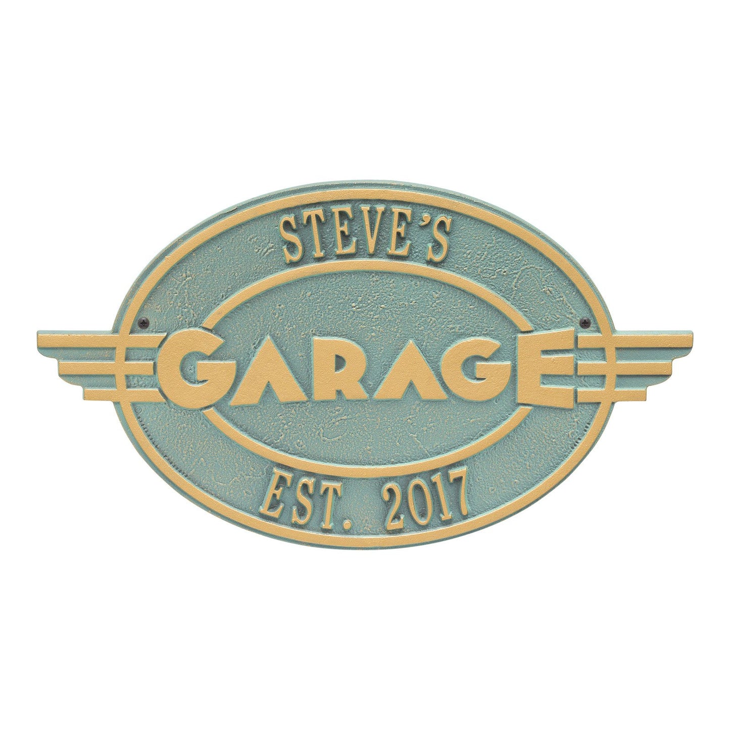 Whitehall Products Moderno Garage Personalized Plaque Two Lines Green/gold