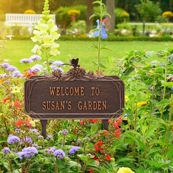 Whitehall Products Dragonfly Garden Personalized Lawn Plaque Two Lines Green/gold
