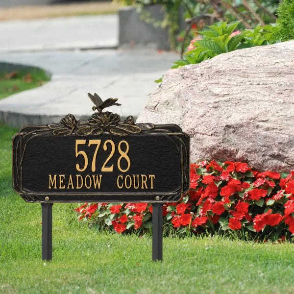 Whitehall Products Dragonfly Garden Personalized Lawn Plaque Two Lines Black/gold