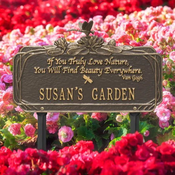 Whitehall Products Dragonfly Garden Quote Personalized Lawn Plaque One Line Green/gold