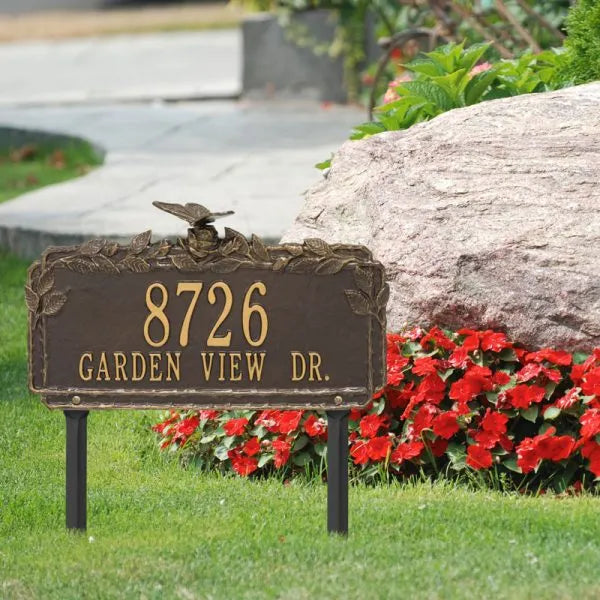 Whitehall Products Butterfly Rose Garden Personalized Lawn Plaque Two Lines Green/gold