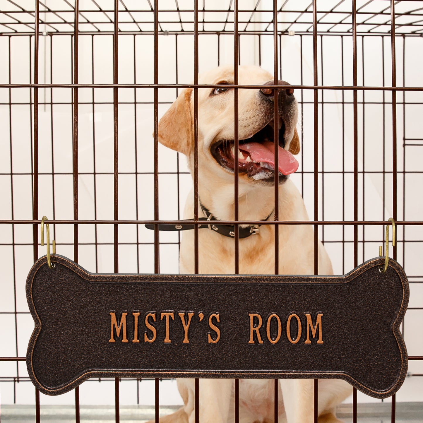 Whitehall Products Hanging Bone Personalized Crate Plaque One Line Black/gold