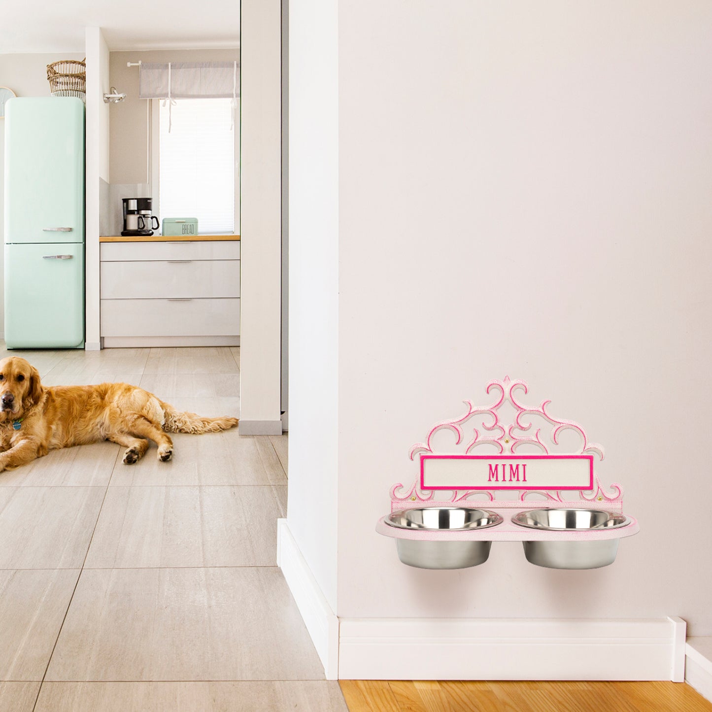 Whitehall Products Personalized Wall Pet Bowl Feeder One Line Black/white