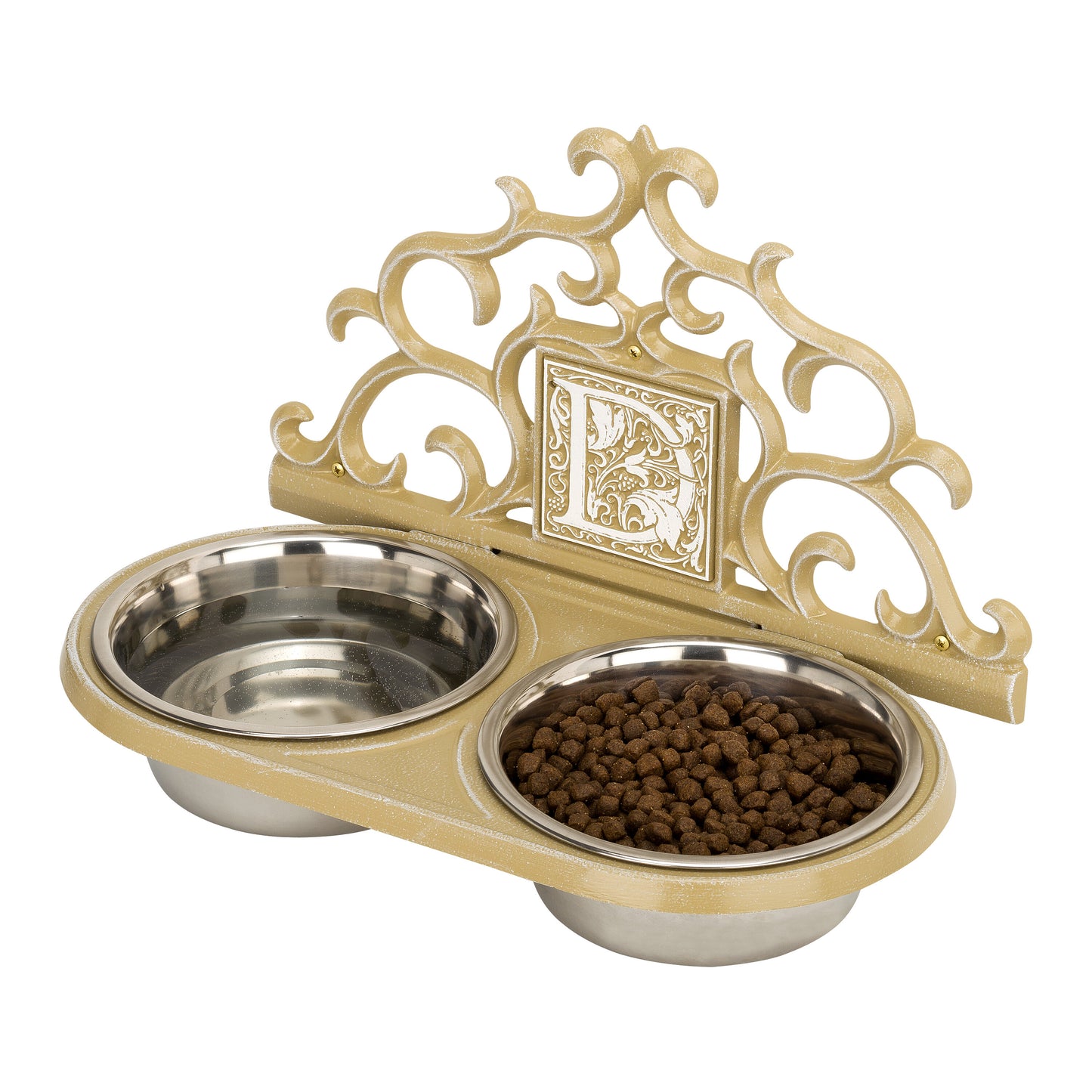 Whitehall Products Monogram Wall Pet Bowl Feeder One Line Black/white