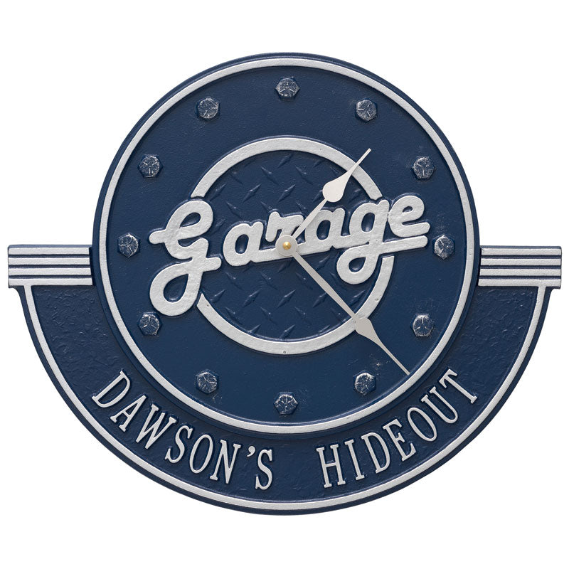Whitehall Products Garage Personalized 12 Indoor Outdoor Wall Clock Dark Blue/silver