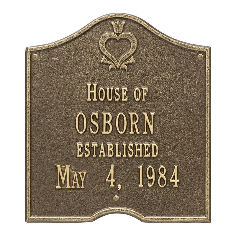 Whitehall Products Penn Dutch Wedding Anniversary Personalized Plaque Two Lines Antique Brass