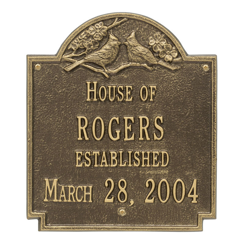 Whitehall Products Cardinal Wedding Anniversary Personalized Plaque Two Lines Antique Brass