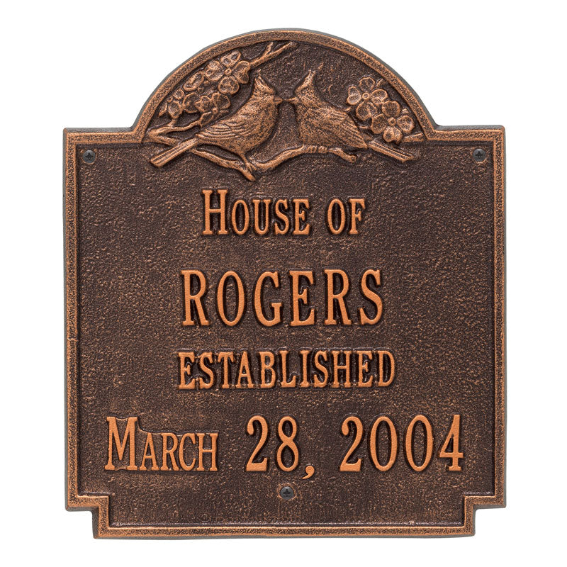 Whitehall Products Cardinal Wedding Anniversary Personalized Plaque Two Lines Antique Copper