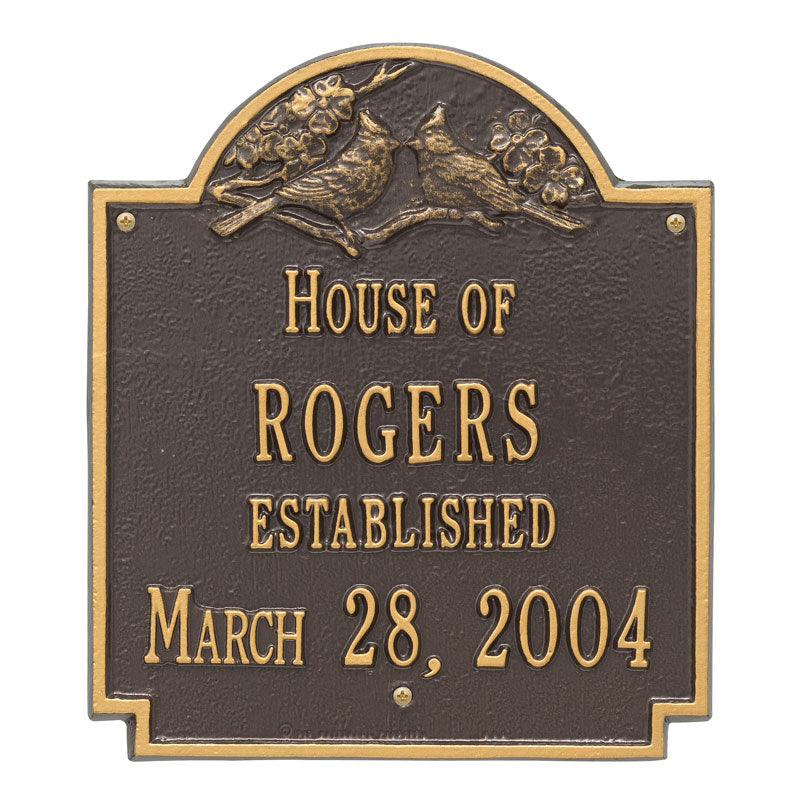 Whitehall Products Cardinal Wedding Anniversary Personalized Plaque Two Lines Bronze / Gold