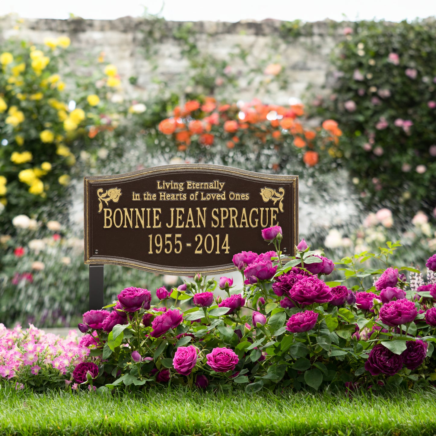 Alexandria "Living Eternally" Standard Lawn Memorial Marker - Two Lines