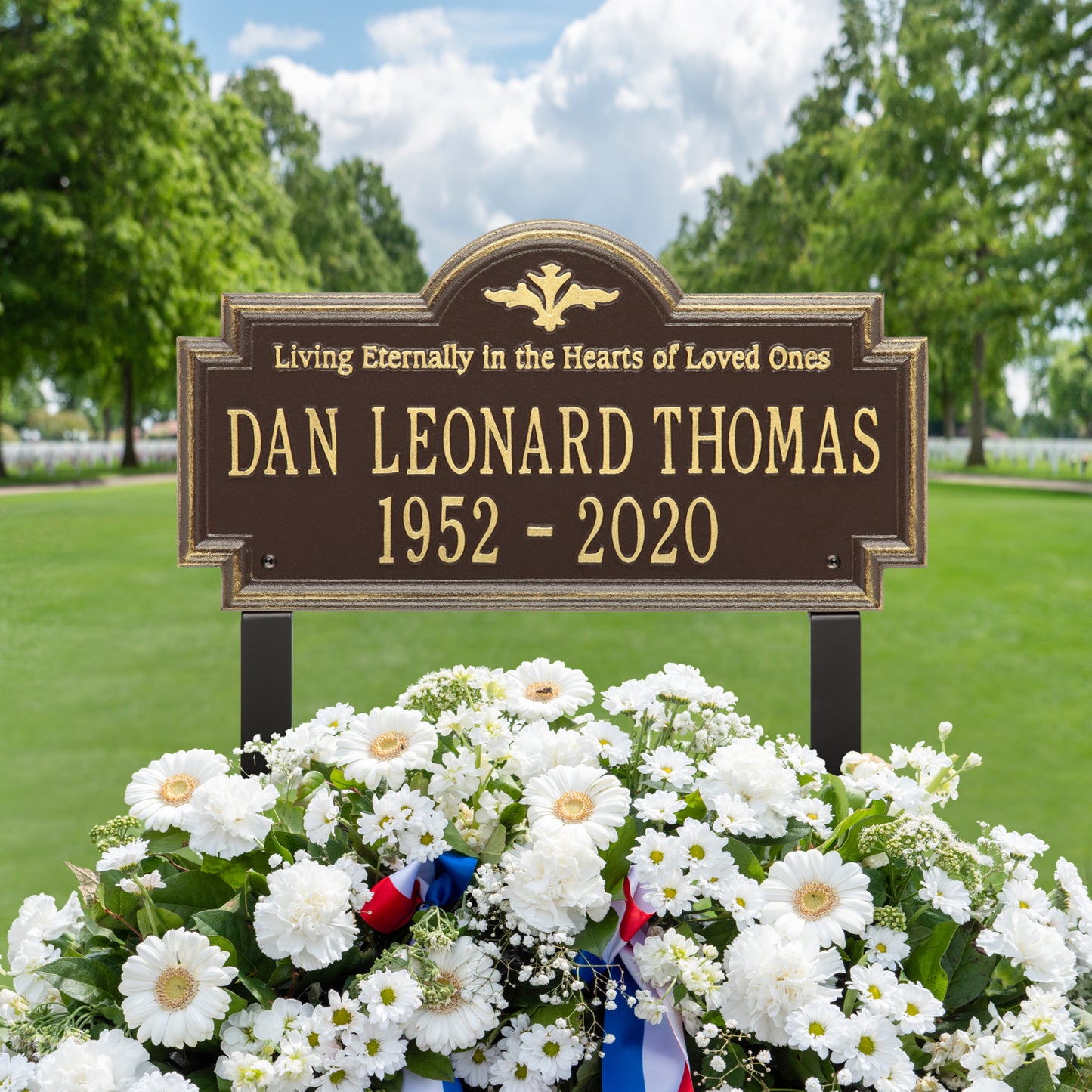 Arlington "Living Eternally" Standard Lawn Memorial Marker - Two Lines