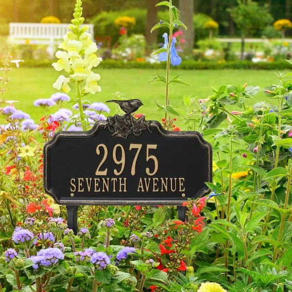 Whitehall Products Chickadee Ivy Garden Personalized Lawn Plaque Two Lines Black/gold