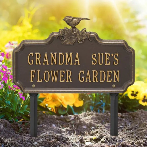 Whitehall Products Chickadee Ivy Garden Personalized Lawn Plaque Two Lines Green/gold