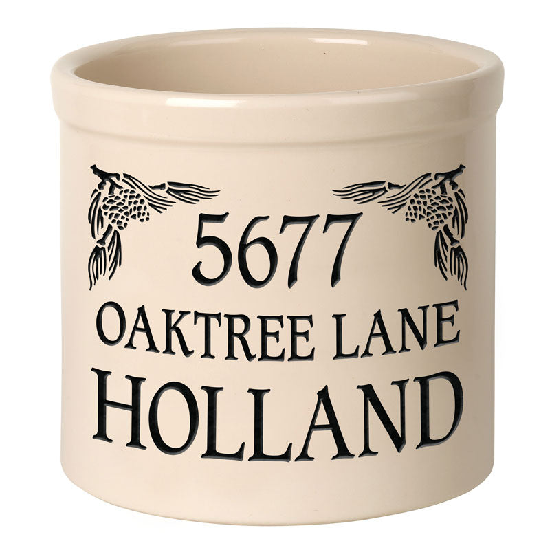 Whitehall Products Personalized Pinecone 2 Gallon Stoneware Crock Black