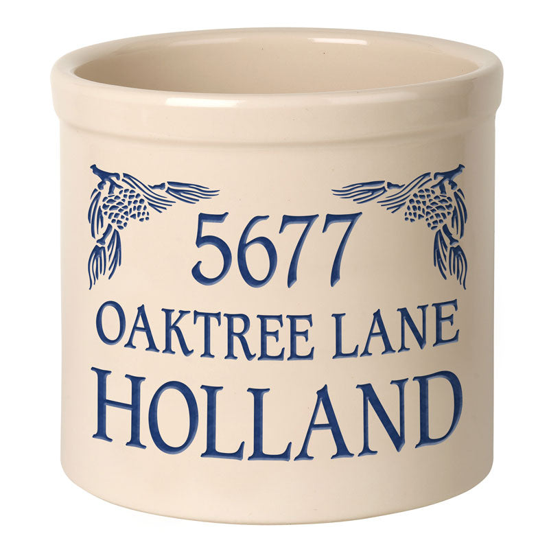 Whitehall Products Personalized Pinecone 2 Gallon Stoneware Crock Blue