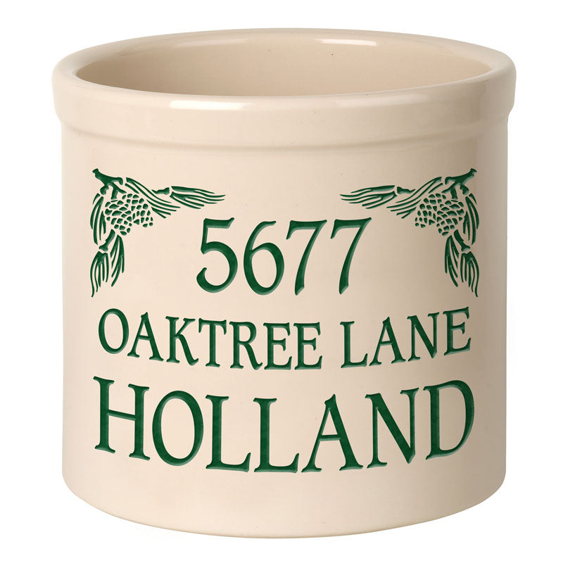 Whitehall Products Personalized Pinecone 2 Gallon Stoneware Crock Green