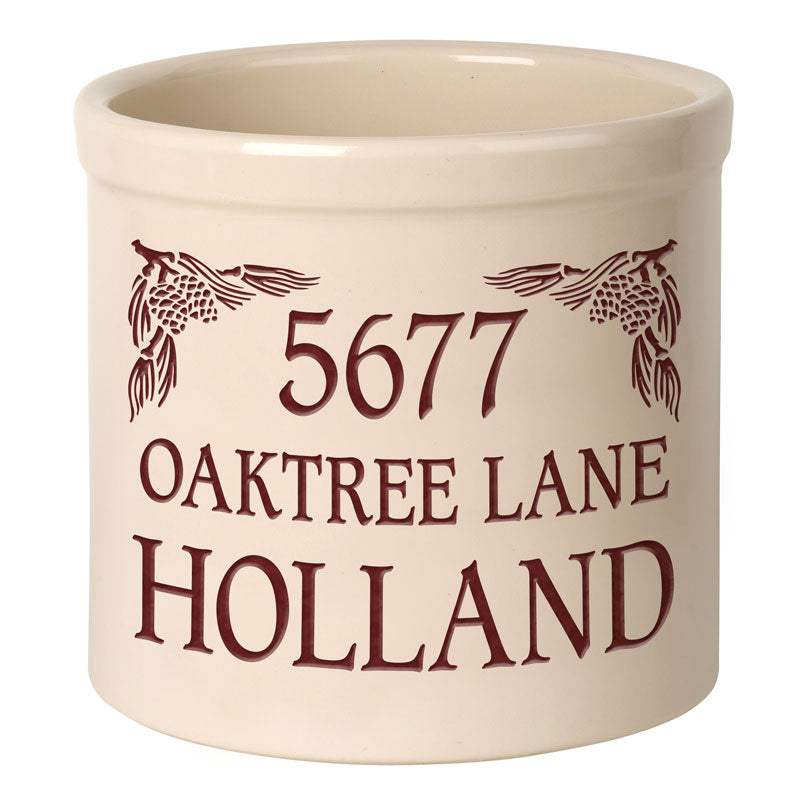 Whitehall Products Personalized Pinecone 2 Gallon Stoneware Crock Red