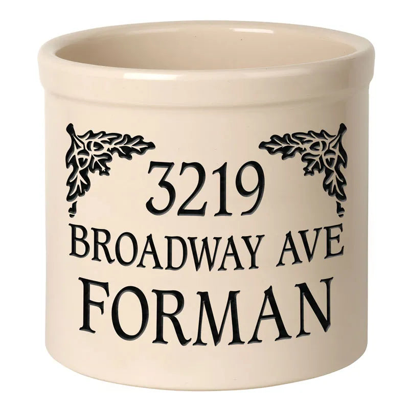 Whitehall Products Personalized Oak Leaf 2 Gallon Stoneware Crock Three Lines Black