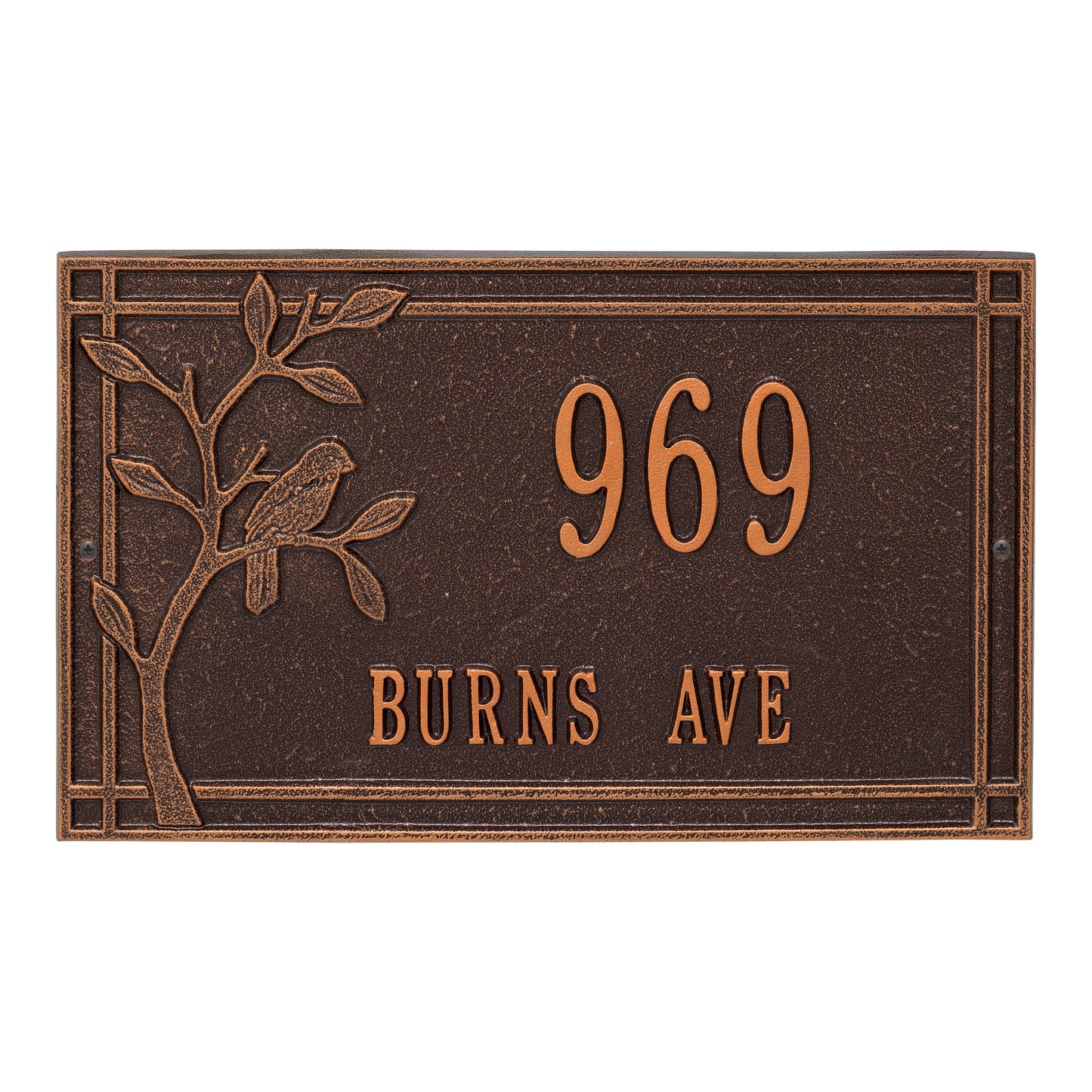 Whitehall Products Personalized Woodridge Bird Standard Wall Plaque Two Lines Antique Copper