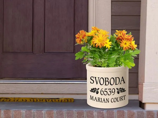 Whitehall Products Personalized Oak Leaf 2 Gallon Stoneware Crock Three Lines 1 Green