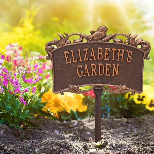 Whitehall Products Song Bird Garden Personalized Lawn Plaque Two Lines Black/gold
