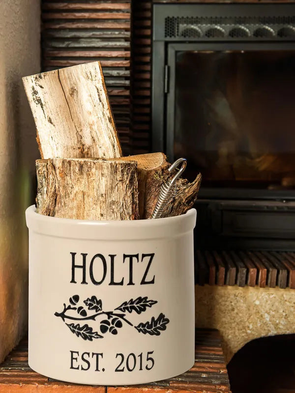 Whitehall Products Personalized Oak Branch 2 Gallon Stoneware Crock Two Lines Blue