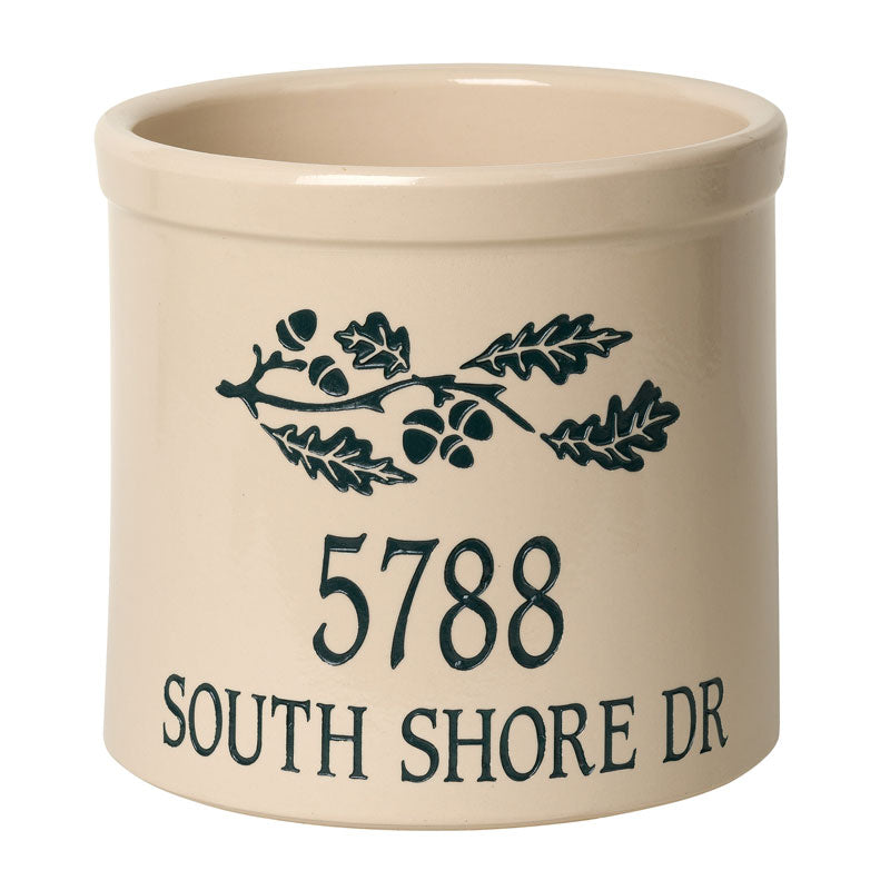 Whitehall Products Personalized Oak Branch 2 Gallon Stoneware Crock Two Lines 1
