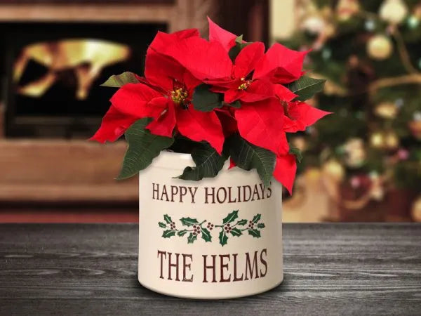 Whitehall Products Personalized Holiday Holly 2 Gallon Stoneware Crock Two Lines