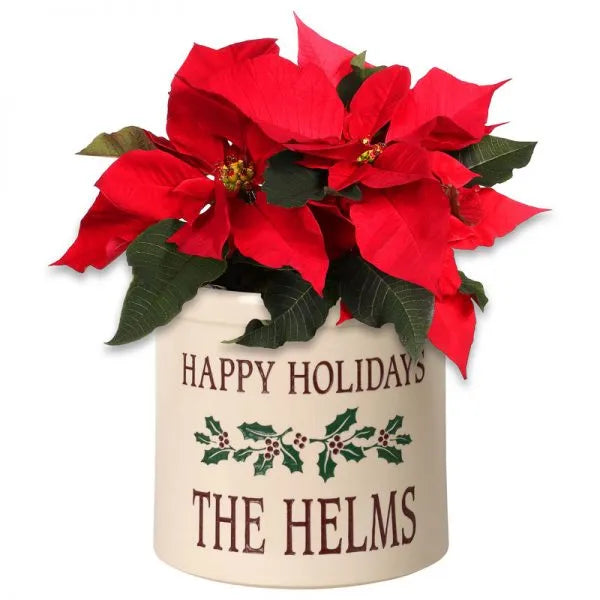 Whitehall Products Personalized Holiday Holly 2 Gallon Stoneware Crock Two Lines