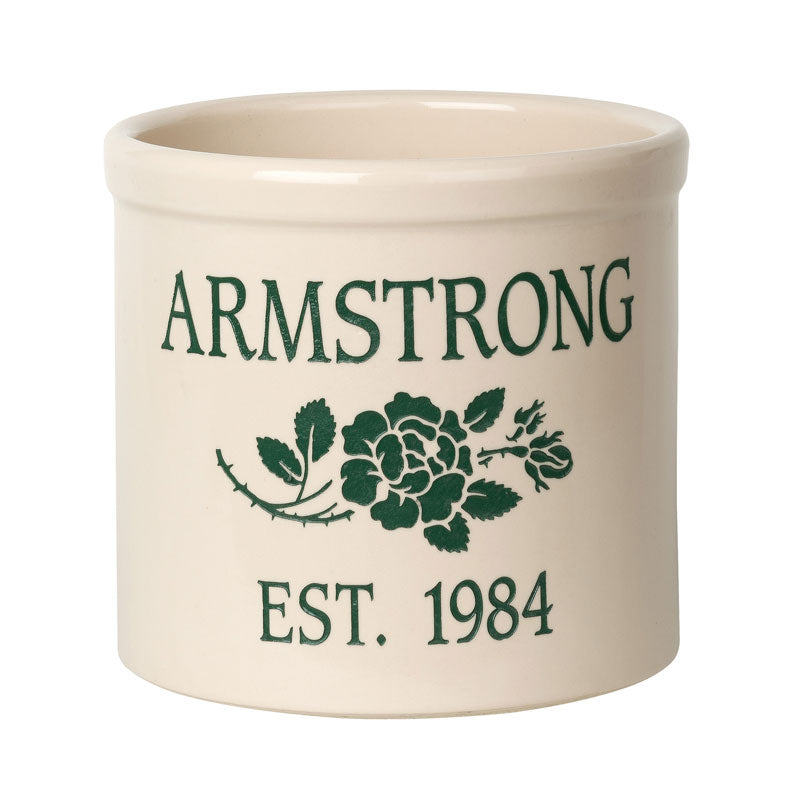 Whitehall Products Personalized Rose Stem Established 2 Gallon Stoneware Crock Two Lines