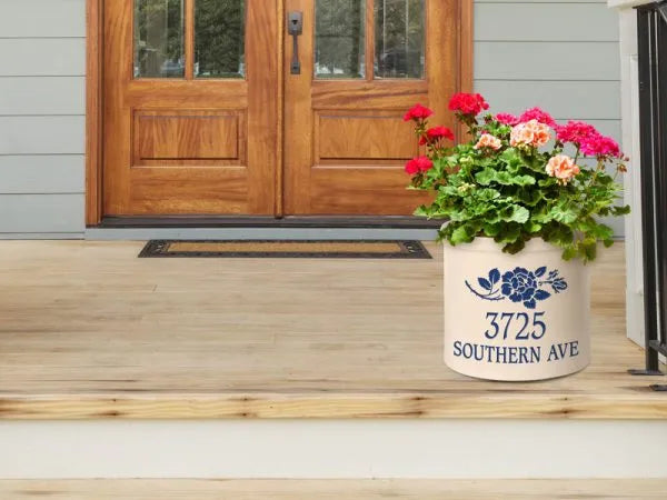 Whitehall Products Personalized Rose Stem 2 Gallon Stoneware Crock Two Lines Green