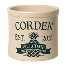 Whitehall Products Personalized Pineapple 2 Gallon Stoneware Crock Two Lines Black
