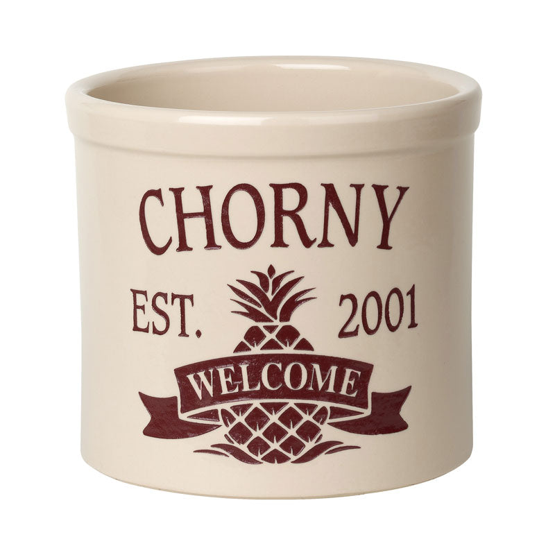 Whitehall Products Personalized Pineapple 2 Gallon Stoneware Crock Two Lines