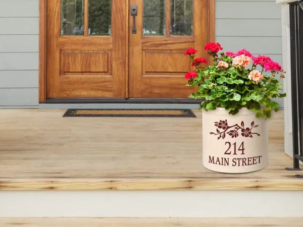 Whitehall Products Personalized Dogwood Branch 2 Gallon Stoneware Crock Two Lines Green