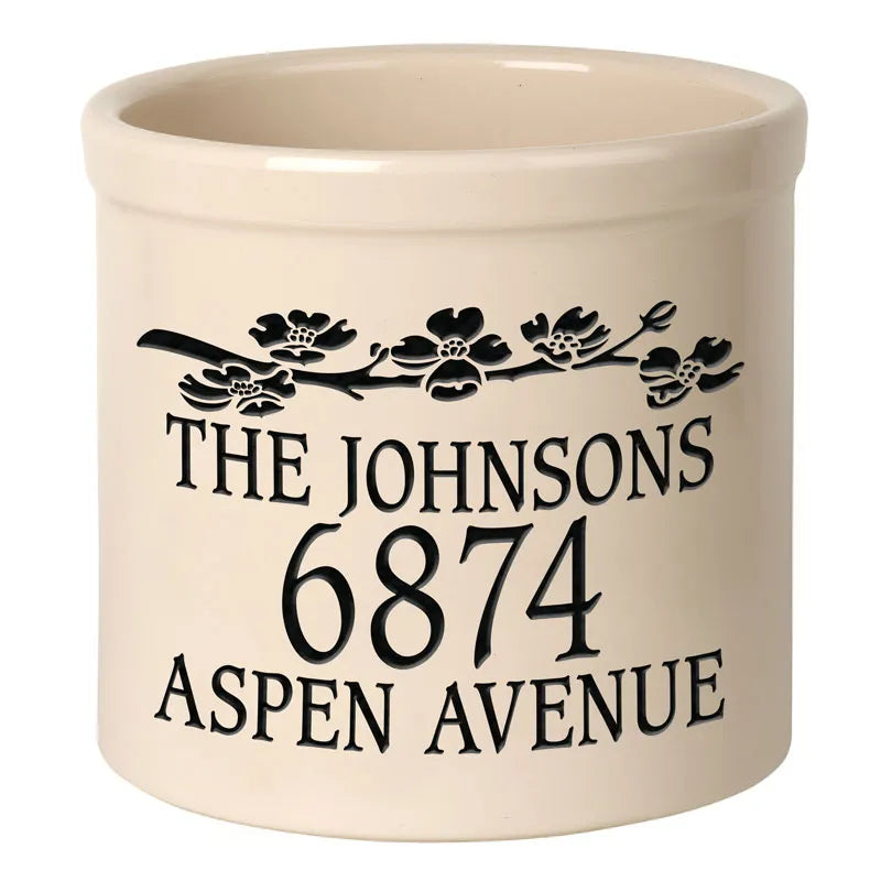 Whitehall Products Personalized Dogwood 2 Gallon Stoneware Crock Three Lines Black