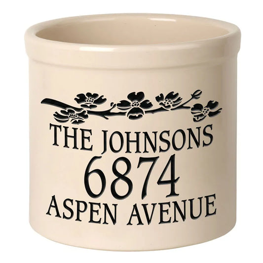 Whitehall Products Personalized Dogwood 2 Gallon Stoneware Crock Three Lines Black